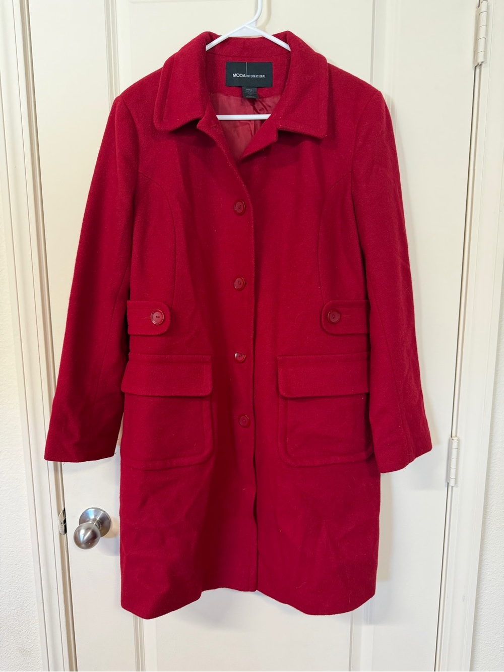 Moda International Red Button-Front Wool Trench Coat
